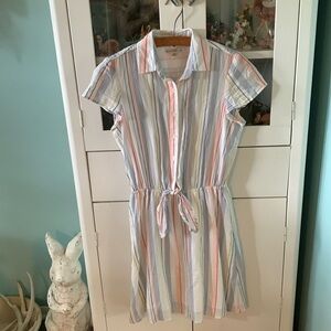 J. Crew Mercantile sz XS Striped Button-Down Dress with Tie Waist euc